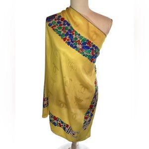 Cartier 1980’s Jeweled Belt Yellow Silk Scarf (t132)